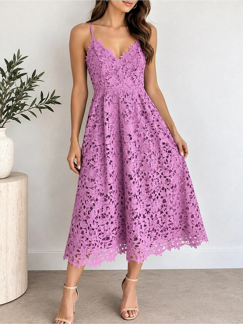 ASTR the Label Lace Midi Dress Purple Small